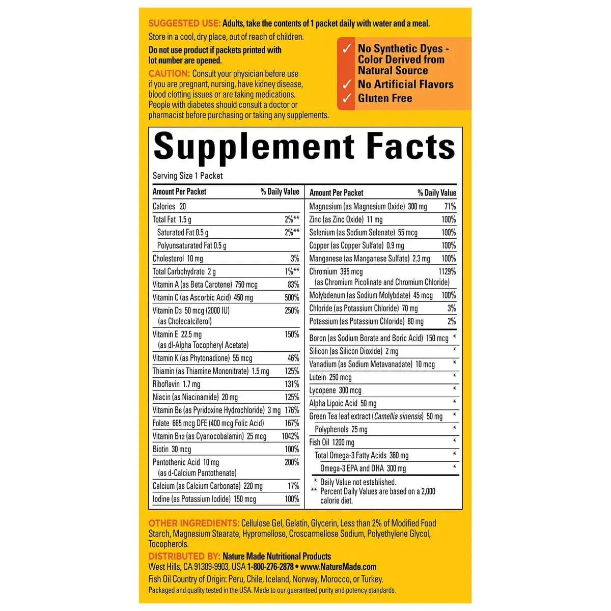 Nature Made Daily Diabetes Health Pack, Dietary Supplement for Nutritional Support, 60 Packets Bundle with a Pill oragnizer (2 Items) Nature Made