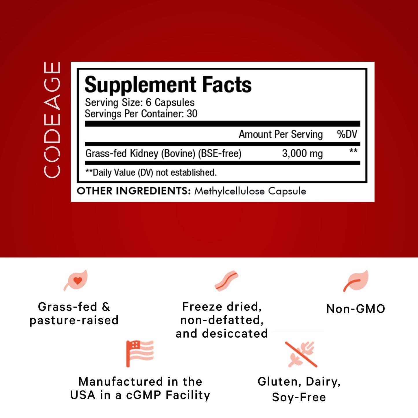 Codeage Grass Fed Beef Kidney Supplement - Freeze Dried, Non-Defatted, Desiccated Glandulars Nutrition Bovine Pills – Pasture Raised Beef Vitamins - Non-GMO -180 Capsules CodeageBuy Supplements Australia