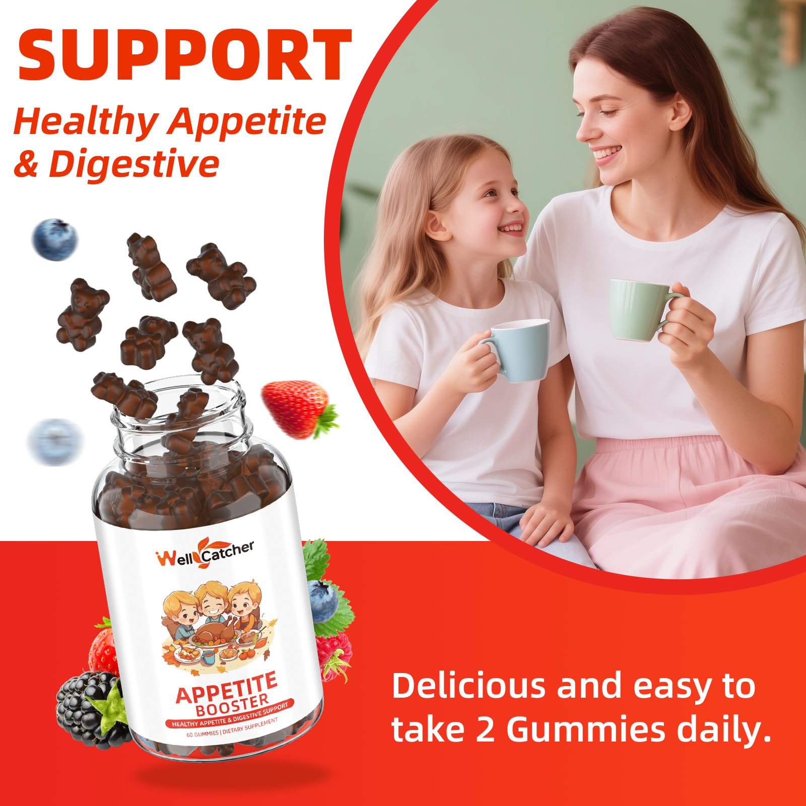 Appetite Booster Gummies for Kids Adults: Appetite Support Supplement with Bromelain Hawthorn Zinc Vitamin B12 for Healthy Digestive & Nutritional Balance, Sugar Free Mixed Fruit Flavor Vegan 30 Days WellcatcherBuy Supplements Australia