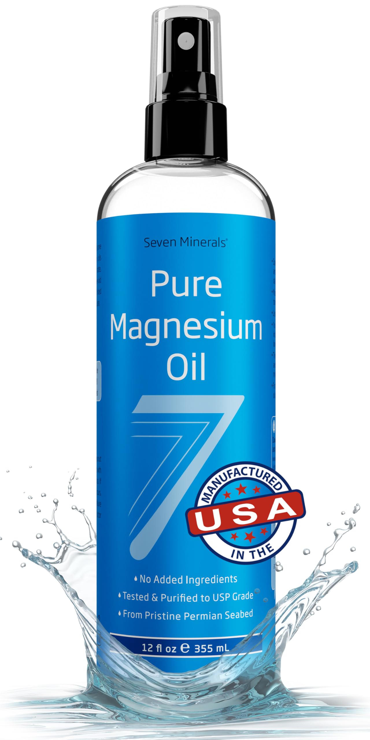Seven Minerals Pure Magnesium Oil Spray, Big 12oz, USP Grade, Extra Strength, for Feet, Sleep, Muscle Pain & Cramps - Mined in The USA Seven MineralsBuy Supplements Australia