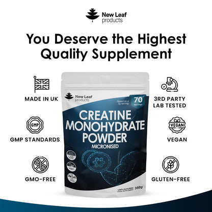 Creatine Monohydrate Powder 100% Pure Micronized Creatine - 350g Increased Absorption NEW LEAF PRODUCTSBuy Supplements Australia