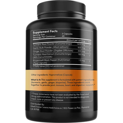 4-in-1 Supplement with Turmeric, Garlic, Ginger Root, and Black Pepper - 120 Capsules MEDCHOICEBuy Supplements Australia