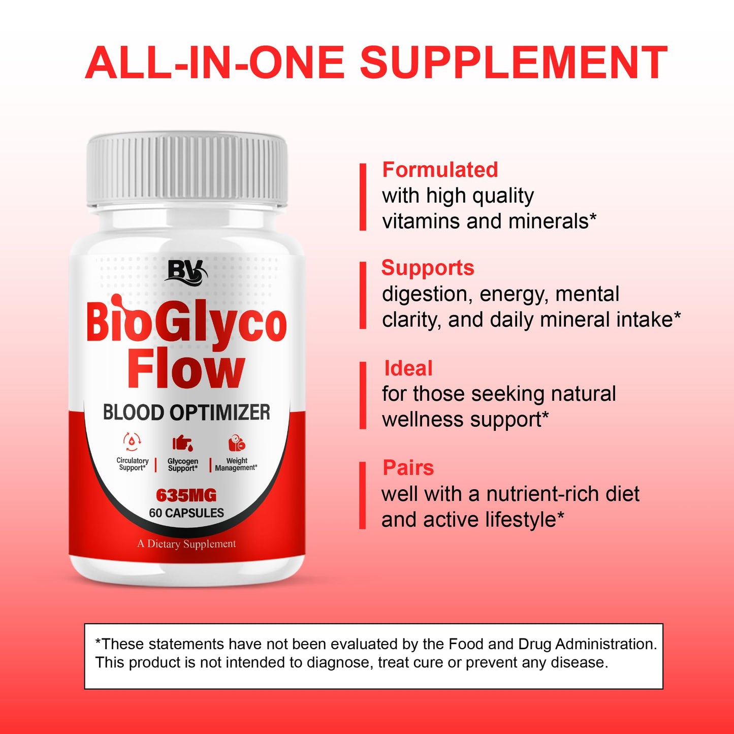 BioGlyco Flow Advanced Daily Multivitamin Health Support and All Natural Wellness Supplement Formula, BioGlyco Flow Premium Health and Wellness Support Formula Supplement (1 Pack - 60 Capsules) BLUE VIBEBuy Supplements Australia