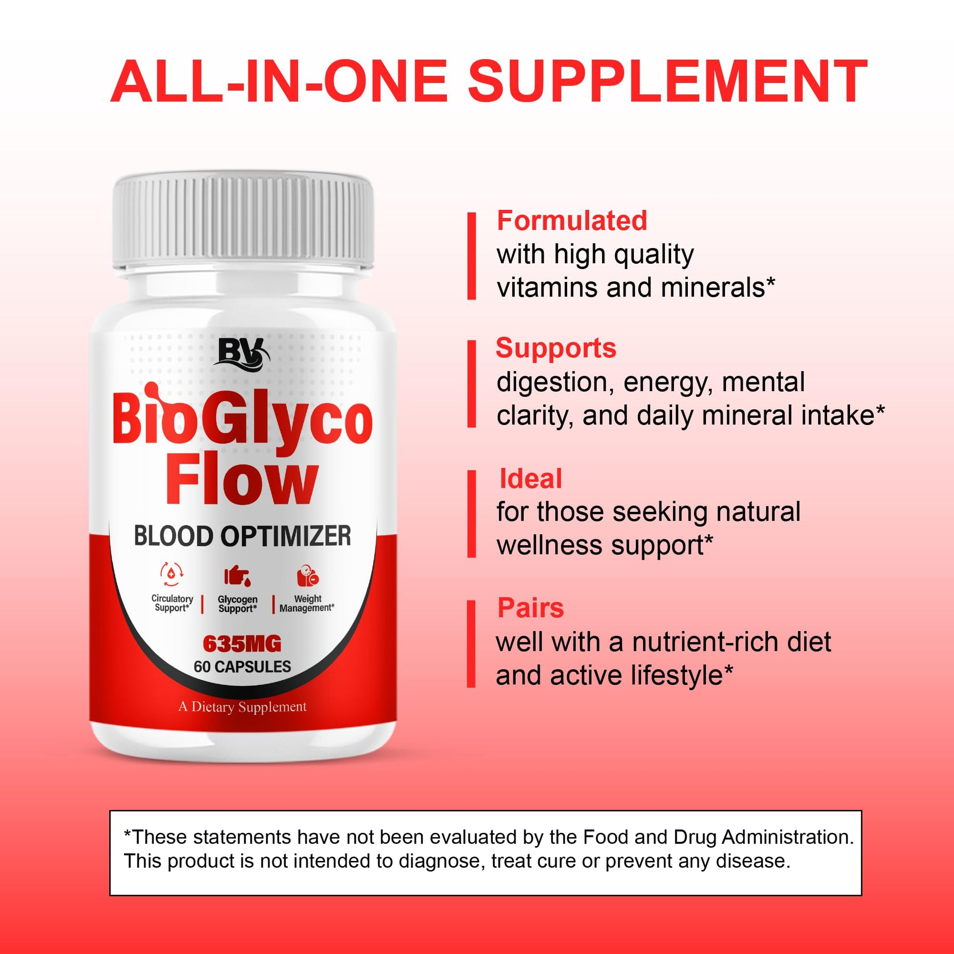 BioGlyco Flow Advanced Daily Multivitamin Health Support and All Natural Wellness Supplement Formula, BioGlyco Flow Premium Health and Wellness Support Formula Supplement (1 Pack - 60 Capsules) BLUE VIBEBuy Supplements Australia