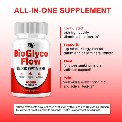 BioGlyco Flow Advanced Daily Multivitamin Health Support and All Natural Wellness Supplement Formula, BioGlyco Flow Premium Health and Wellness Support Formula Supplement (1 Pack - 60 Capsules) BLUE VIBEBuy Supplements Australia