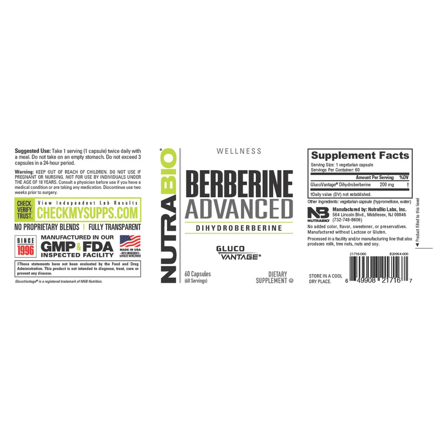 NutraBio Berberine Advanced Supplement (Dihydroberberine), 200 mg - Provides Advanced Absorption Carbohydrate Tolerance Support, 60 Caps NutraBioBuy Supplements Australia