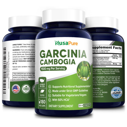 Garcinia Cambogia 180 Veggie Caps 1500mg (Vegetarian, Natural, Non-GMO & Gluten Free) NusaPureBuy Supplements Australia