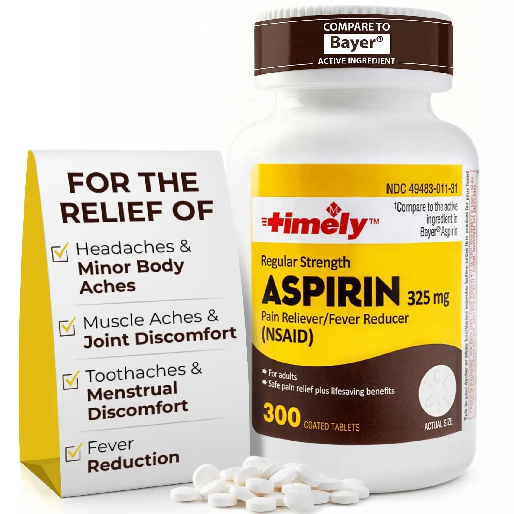 TIME-Cap-Labs 300 Count Regular Strength Aspirin 325mg for Adults - Compared to Bayer - Coated Regular Strength Aspirin Tablets - Pain Reliever for Minor Aches and Pains TIME-CAP LABS, INC.Buy Supplements Australia