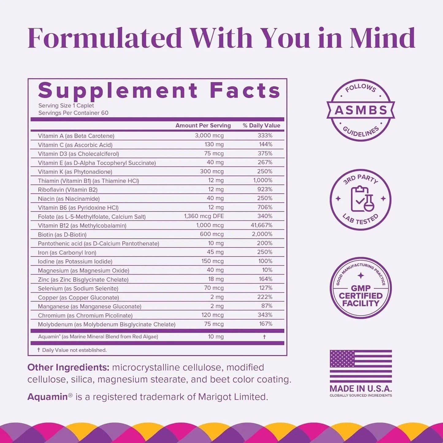BariMelts Once Daily Bariatric Multivitamin with Iron, 60 Easy-Swallow Caplets (2-Month Supply), Multivitamin for Women, Multimineral Complex BariMelts