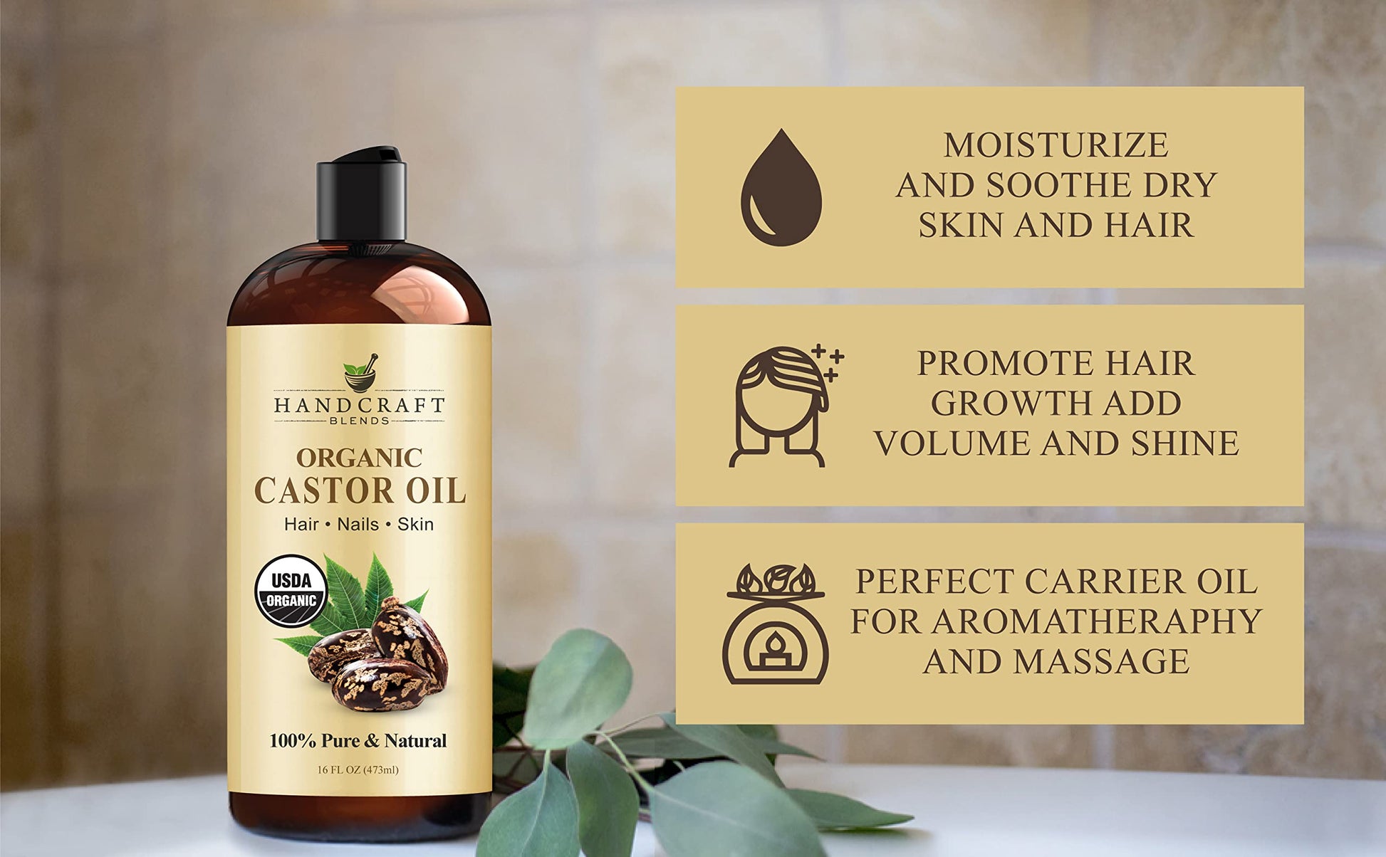 Handcraft Blends Organic Castor Oil for Hair Growth, Eyelashes and Eyebrows - 100% Pure Handcraft BlendsBuy Supplements Australia