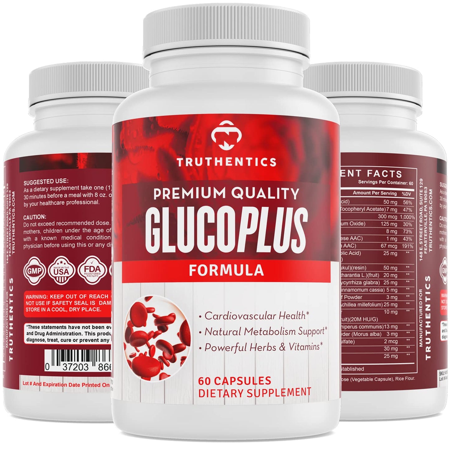 TRUTHENTICS GlucoPlus - 20 Herbs, Vitamins & Minerals with Cinnamon, Chromium, Vanadium, Bitter Melon, Alpha Lipoic Acid, Magnesium - Gluten Free, Non-GMO - 60 Capsules TRUTHENTICSBuy Supplements Australia