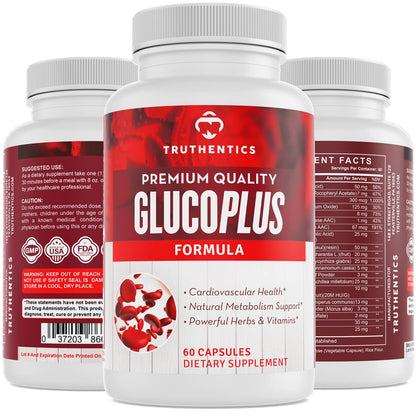 TRUTHENTICS GlucoPlus - 20 Herbs, Vitamins & Minerals with Cinnamon, Chromium, Vanadium, Bitter Melon, Alpha Lipoic Acid, Magnesium - Gluten Free, Non-GMO - 60 Capsules TRUTHENTICSBuy Supplements Australia