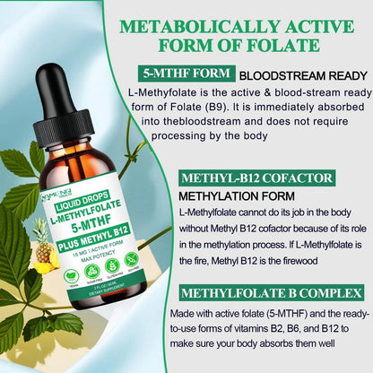 Methylfolate Supplement Liquid Drops, L Methy Folate 15mg Plus Methy B12, B6, B2 Multivitamin, Metabolically Active 5-MTHF Form AMENQ hHEALTHBuy Supplements Australia