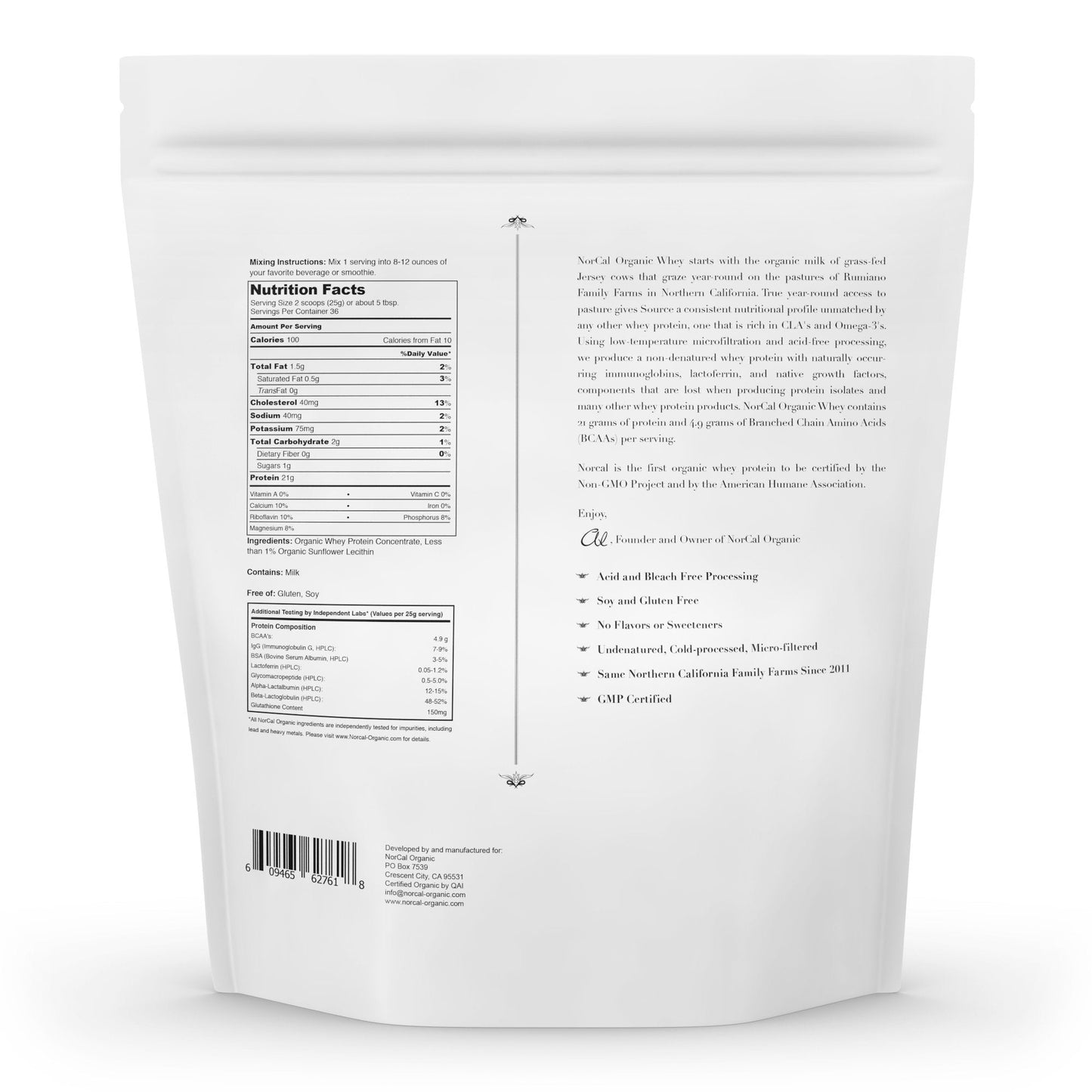 NorCal Organic Unflavored Whey Protein - 2lbs Bulk | 100% Grass-Fed, USDA Certified NorCal OrganicBuy Supplements Australia