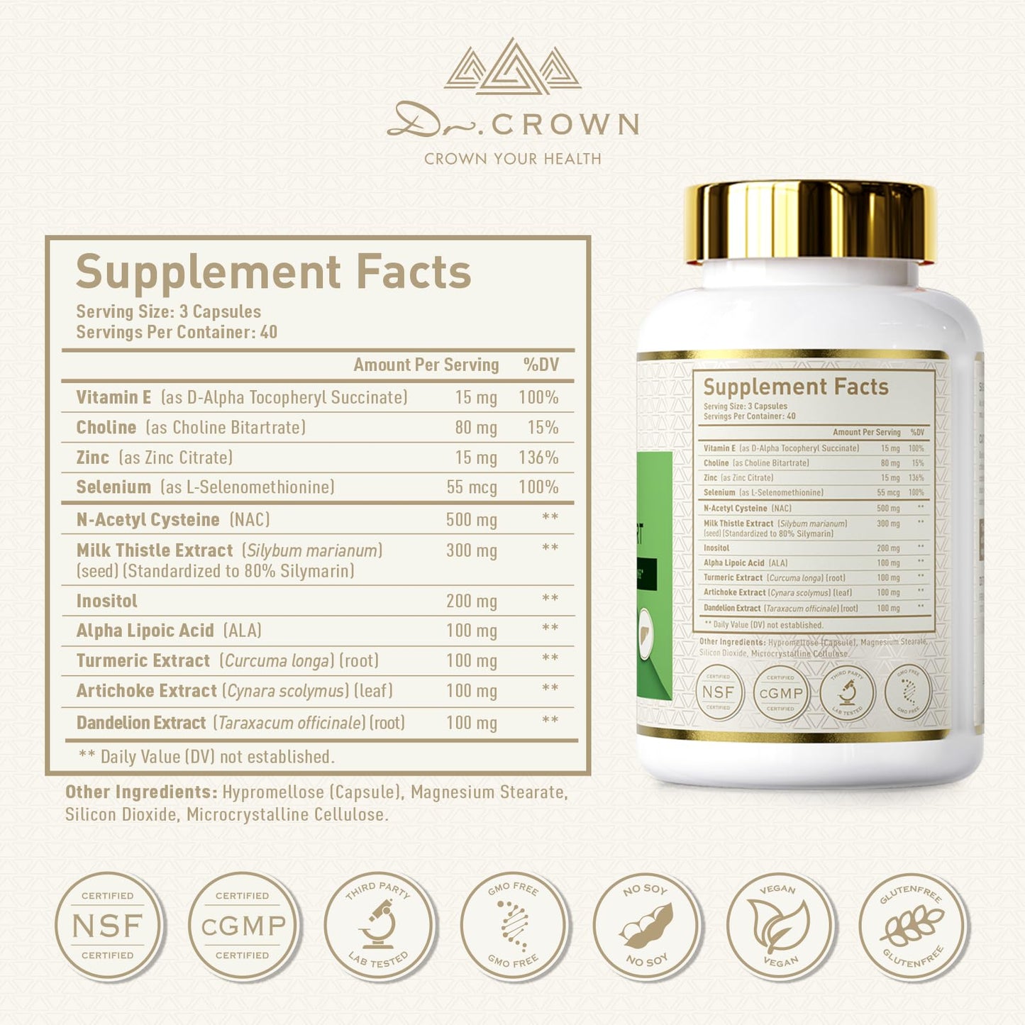 DR. Crown Liver Cleanse Detox & Repair - Milk Thistle Supplement, with Silymarin, N-Acetyl Cysteine(NAC), Artichoke, Turmeric & Dandelion for Liver Detox, Cleanse, Gluten Free, Non-GMO - 120 Capsules DR. CROWNBuy Supplements Australia