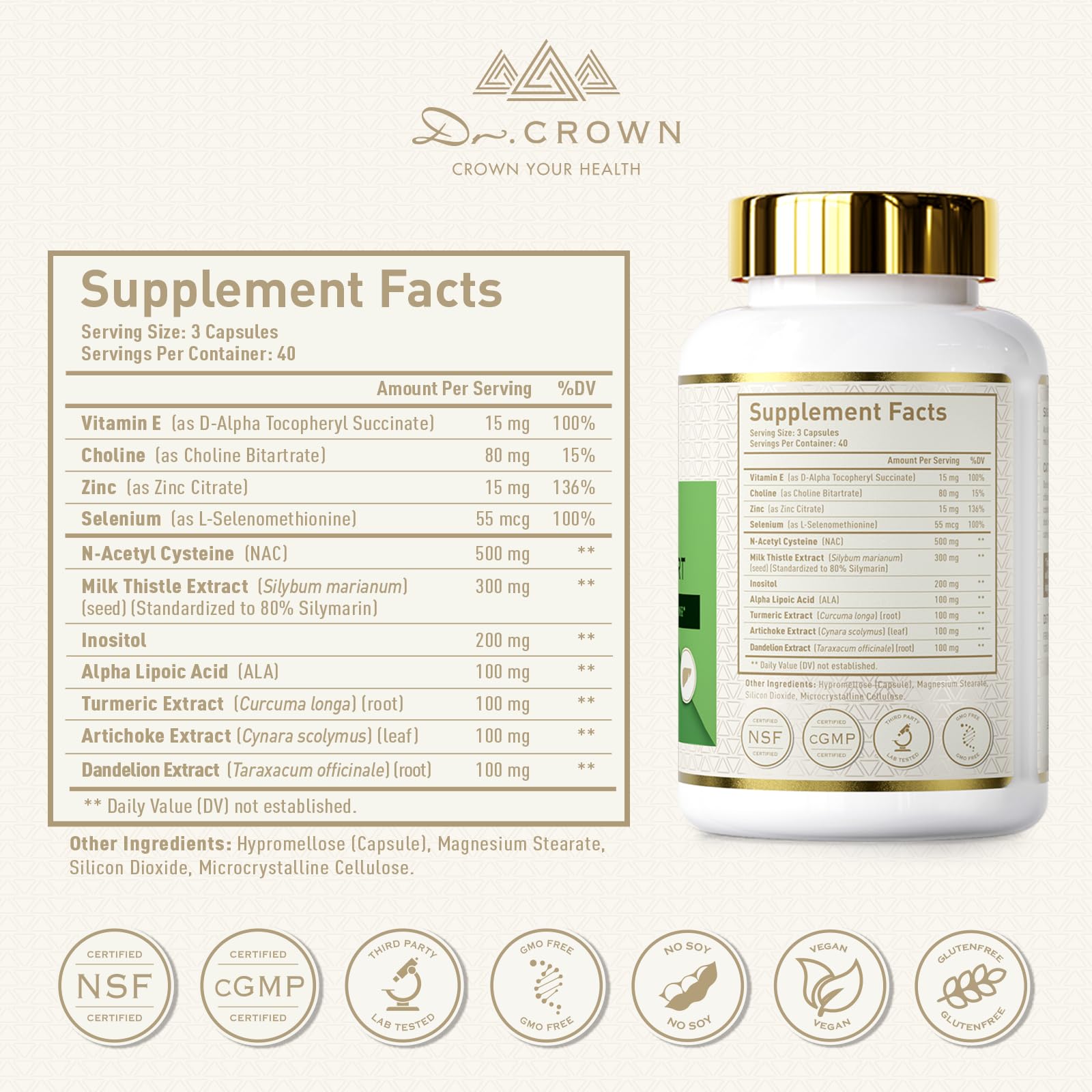 DR. Crown Liver Cleanse Detox & Repair - Milk Thistle Supplement, with Silymarin, N-Acetyl Cysteine(NAC), Artichoke, Turmeric & Dandelion for Liver Detox, Cleanse, Gluten Free, Non-GMO - 120 Capsules DR. CROWNBuy Supplements Australia