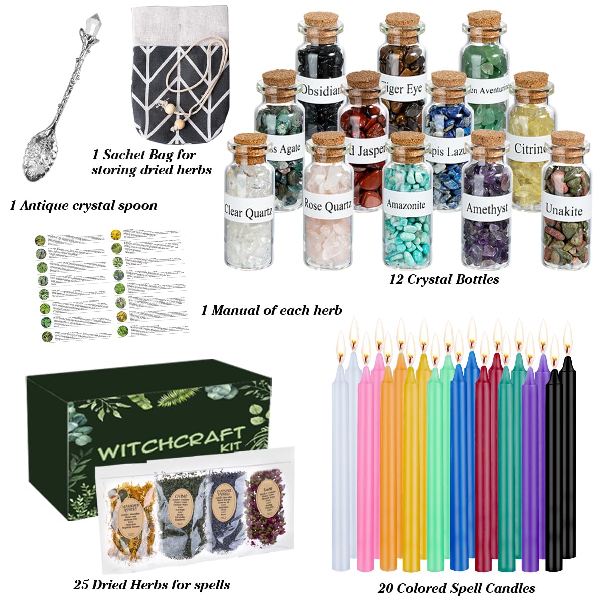 JUSTASHOW 61PCS Witchcraft Supplies for Wiccan Spells, Witchcraft Starter Kit, Spell Candles JUSTASHOWBuy Supplements Australia