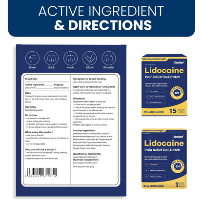 Sumifun 4% Lidocaine Pain Relief Patches 15 Counts Maximum Strength Numbing Gel Patch for Back Knee Neck Joint Ache Muscle Soreness Topical Analgesic SumifunBuy Supplements Australia