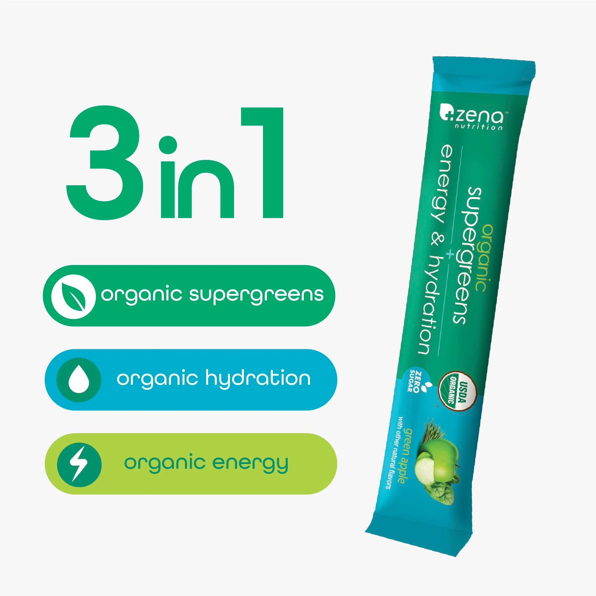 Zena Nutrition Organic Super Greens Energy & Hydration Powder, 70+ Superfoods, 0 Sugar, 5G Fiber, Spirulina, Chlorella, Prebiotics/Probiotics, Natural Caffeine + Electrolytes, 40 Drink Mix Packets Zena NutritionBuy Supplements Australia