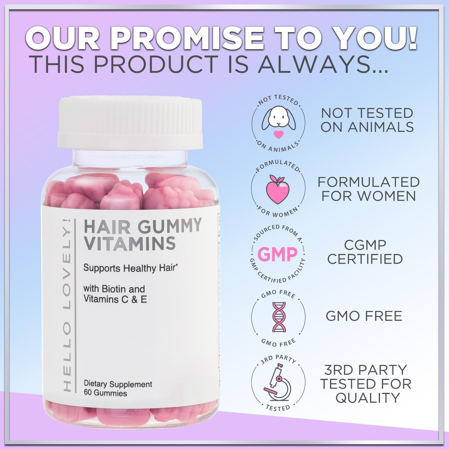 Hello Lovely! Hair Vitamins Gummies with Biotin 5000 mcg Vitamin E & C Support Hair Growt Hello Lovely!Buy Supplements Australia