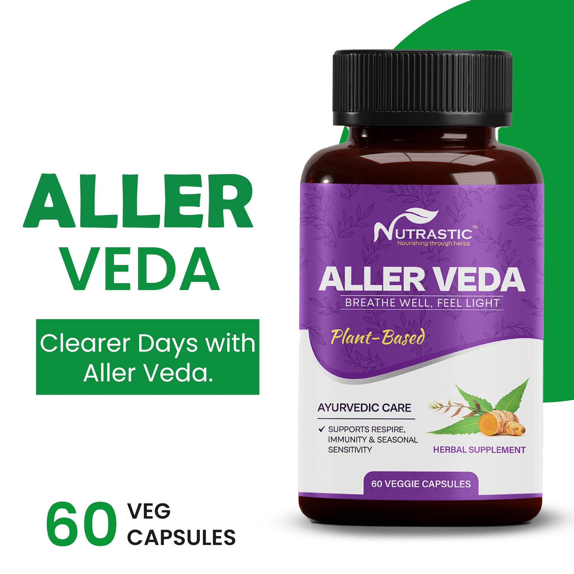Nutrastic Aller Veda Respiratory Wellness Supplement with Pure Tulsi, Amla, Turmeric, and Neem | Natural Support for Healthy Breathing | 60 Caps NutrasticBuy Supplements Australia
