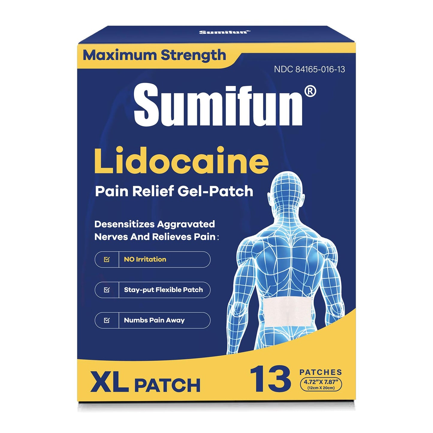 Sumifun XL Lidocaine Patches for Pain Relief, 4% Lidocaine Maximum Strength OTC, Extra Large 4.72"x7.87" for Full Back Pain Patches & Large Areas (Extra Large, Count, 13) SumifunBuy Supplements Australia