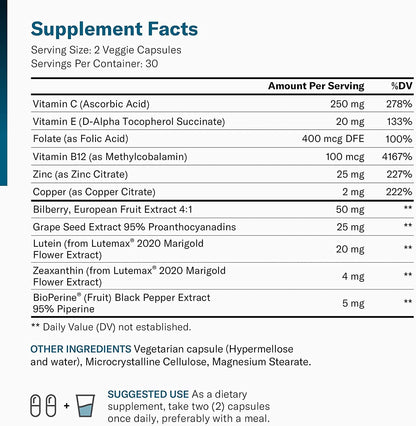 Areds 2 Eye Vitamins - Lutein, Zeaxanthin & Bilberry Extract - Supports Eye Physician's CHOICEBuy Supplements Australia