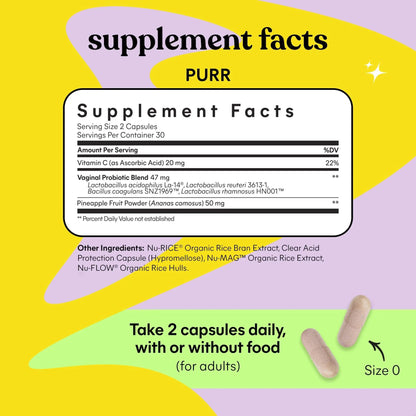 Lemme Purr Vaginal Probiotics for Women - Promotes pH Balance, Healthy Vaginal Odor & Urinary Tract Health w/Lactobacillus Blend, Clinically Tested Strains, Pineapple & Vitamin C - 60 Veggie Capsules LemmeBuy Supplements Australia