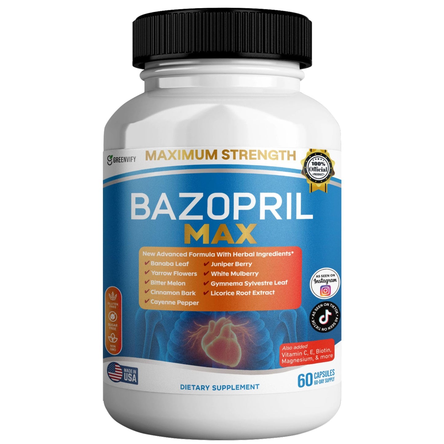 GREENVIFY Bazopril Max Maximum Strength Dietary Supplement, 60 Capsules, with Herbal Blend, Vitamins & Minerals (1) GREENVIFYBuy Supplements Australia