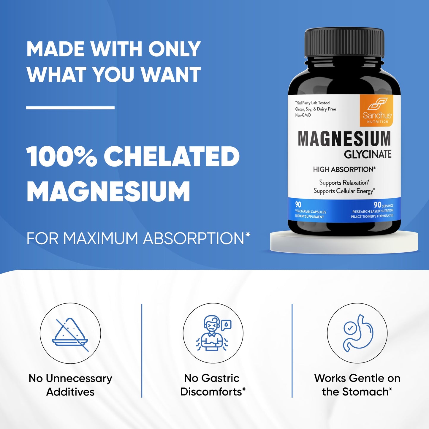Sandhu's Superior Absorption Magnesium Glycinate 775mg|140mg Elemental Magnesium Sandhu'sBuy Supplements Australia