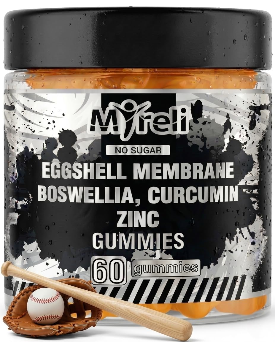 MYRELI Eggshell Membrane 400mg, Boswellia 300mg, Curcumin 250mg & Zinc 20mg Gummies - Baseball Athlete Joint Support, Flexibility, Recovery, Antioxidant, Energy, Endurance - Vegan, Non-GMO, 60 Gummies MYRELIBuy Supplements Australia