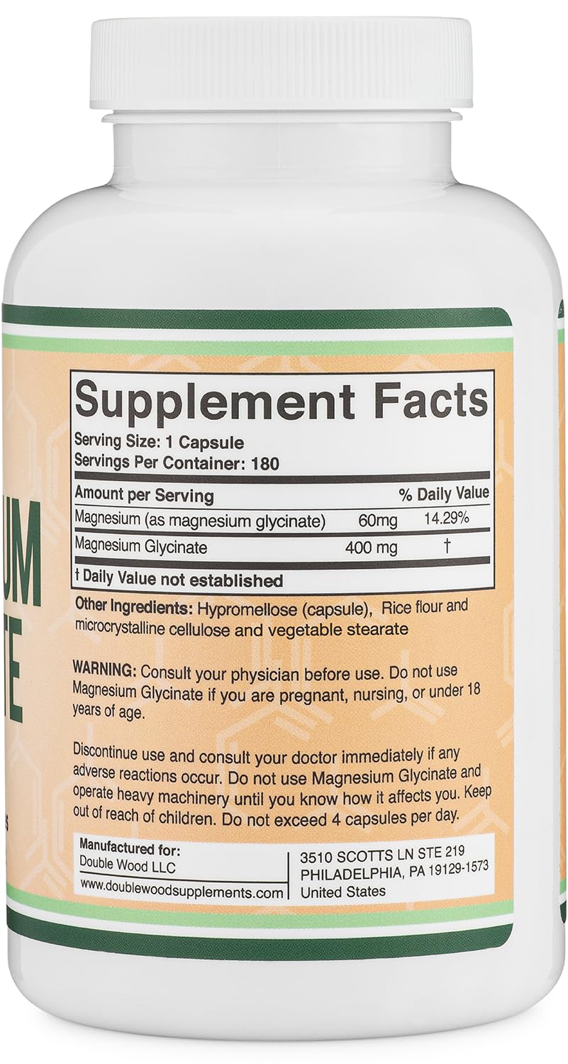 Magnesium Glycinate 400mg | 180 Capsules | Sleep, Muscle, & Heart Support | Vegan, Third Party Tested, Gluten Free