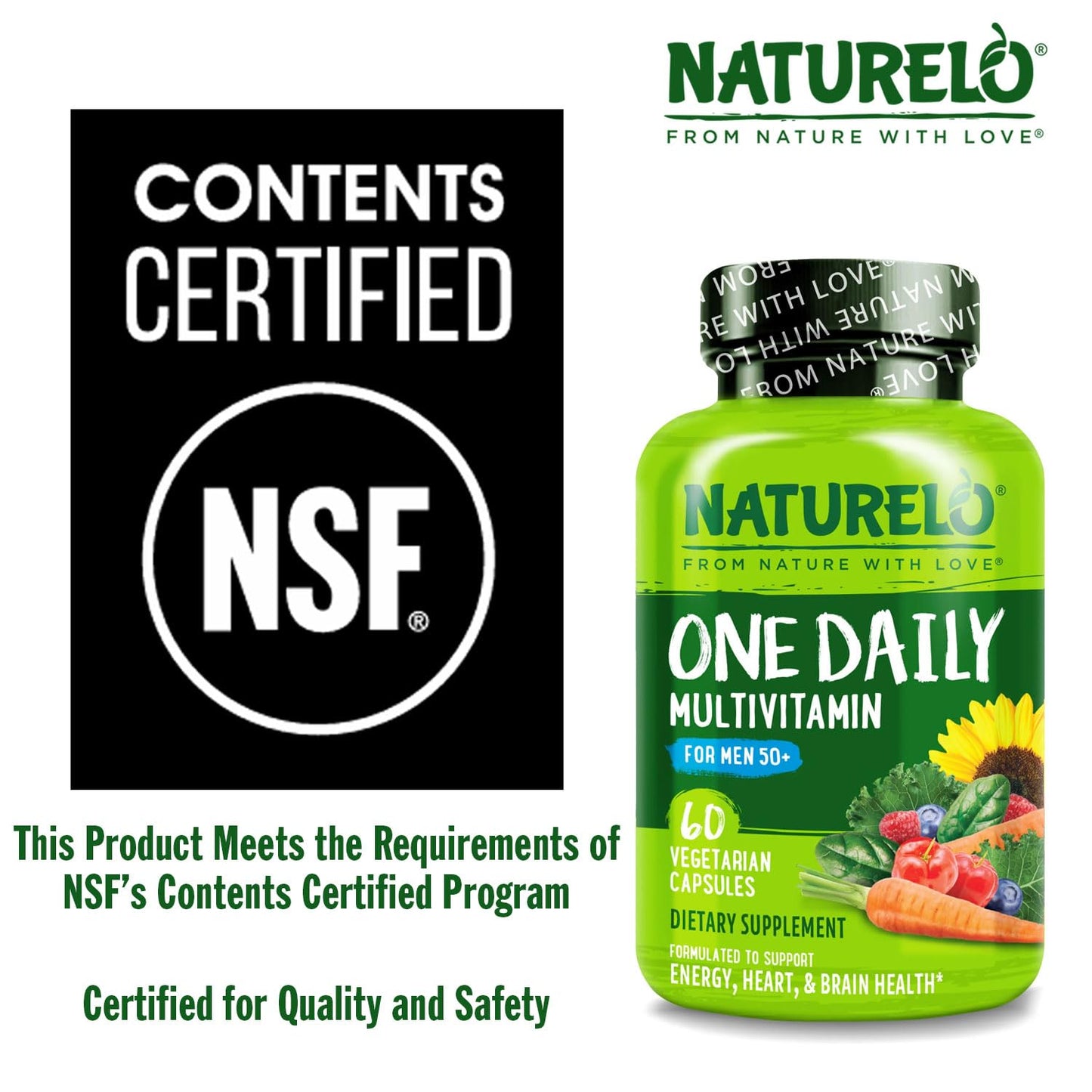NATURELO Mens Multivitamins for Men 50+ - One Daily Multivitamin for Men with Vitamins, Minerals & Organic Whole Foods, Boost Energy & Health, Non-GMO, 60 Vegetarian Capsules NATURELOBuy Supplements Australia