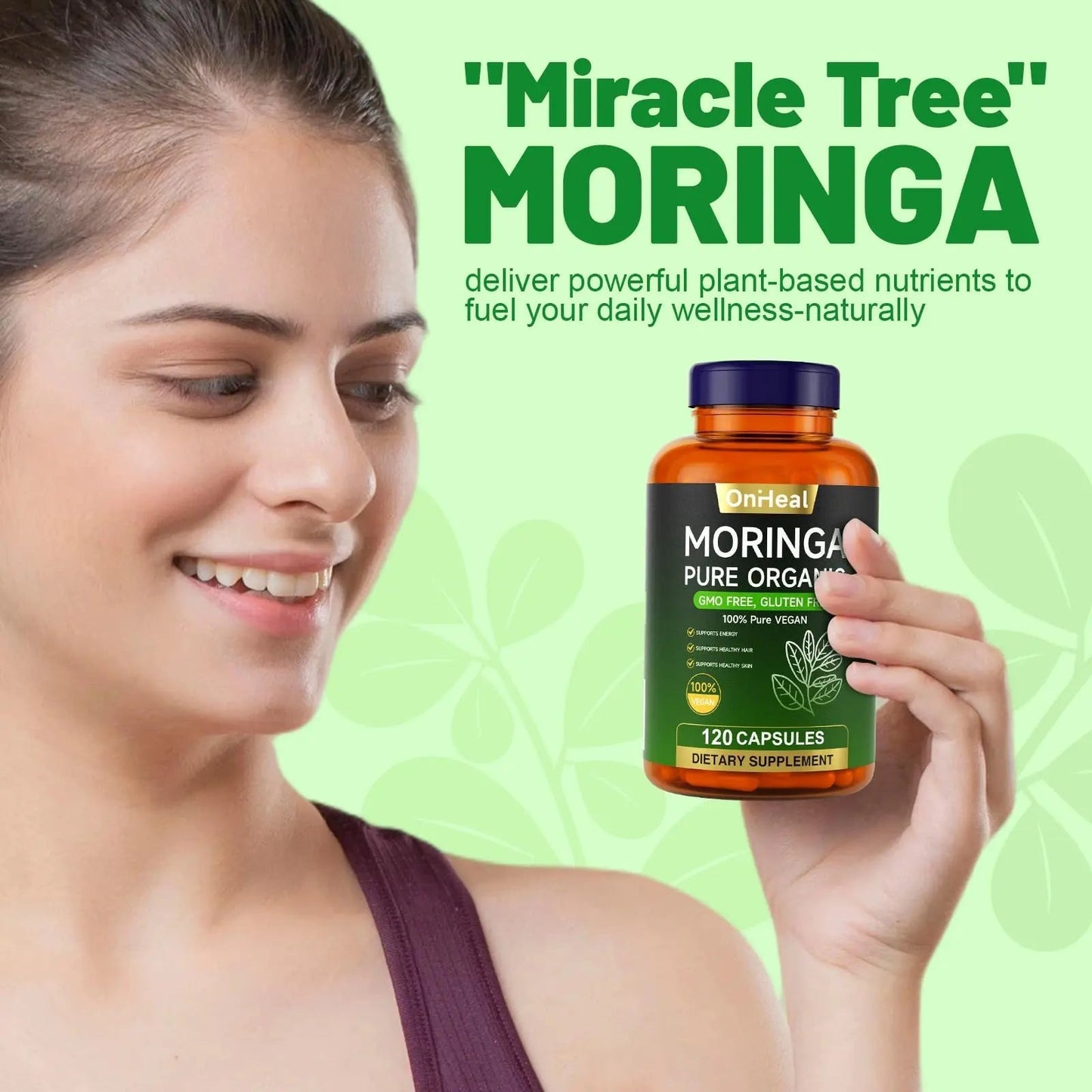 YBFQ Organic Moringa Capsules 1000 mg, 120 Count - Moringa Capsules with Organic Olefeira Powder, Supports Healthy Hair and Skin, Energy and Balance YBFQBuy Supplements Australia