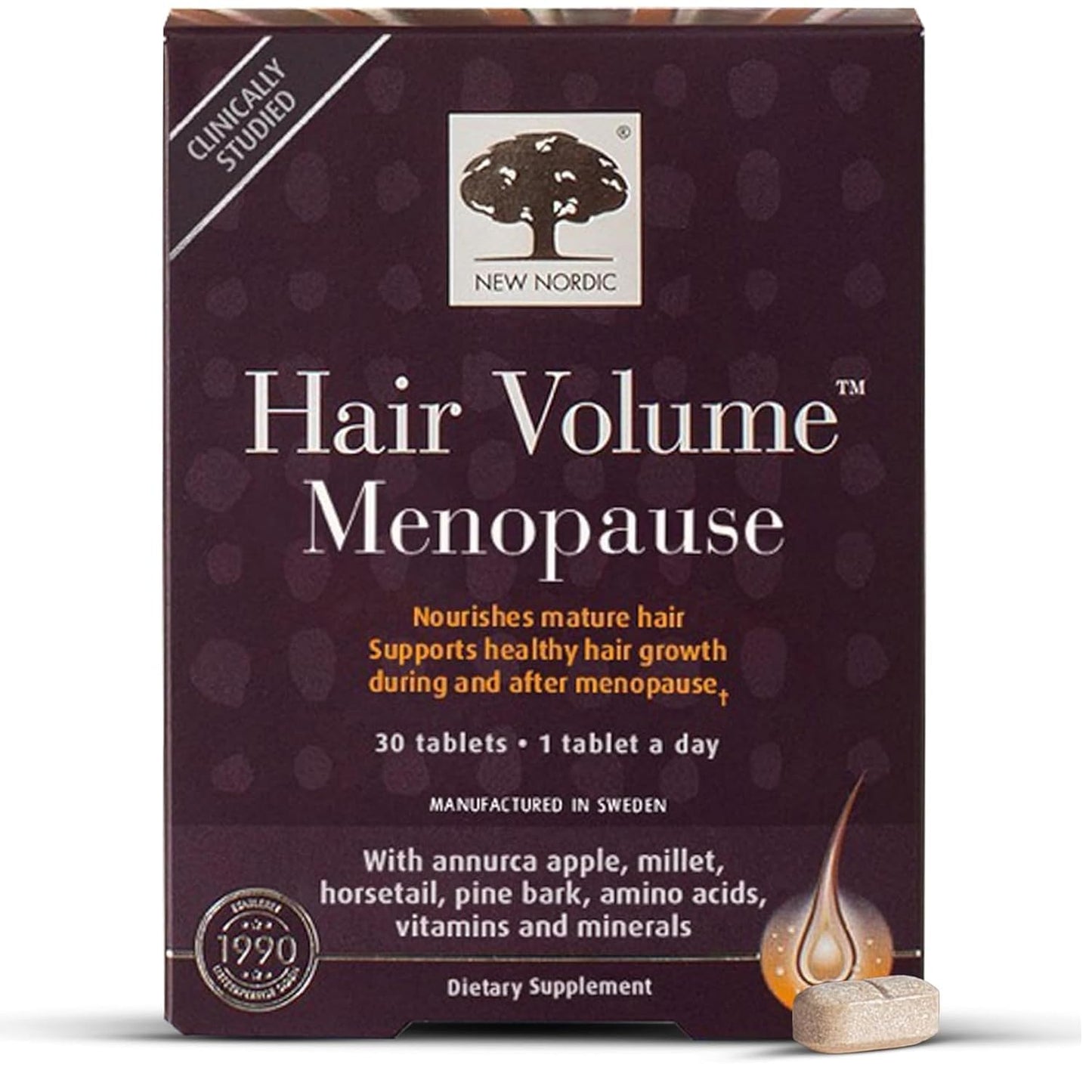 New Nordic Hair Volume Menopause, Supports Healthy Hair Growth During and After Menopause, Pine Bark and Annurca Apple Extract, 30 Tablets NEW NORDICBuy Supplements Australia