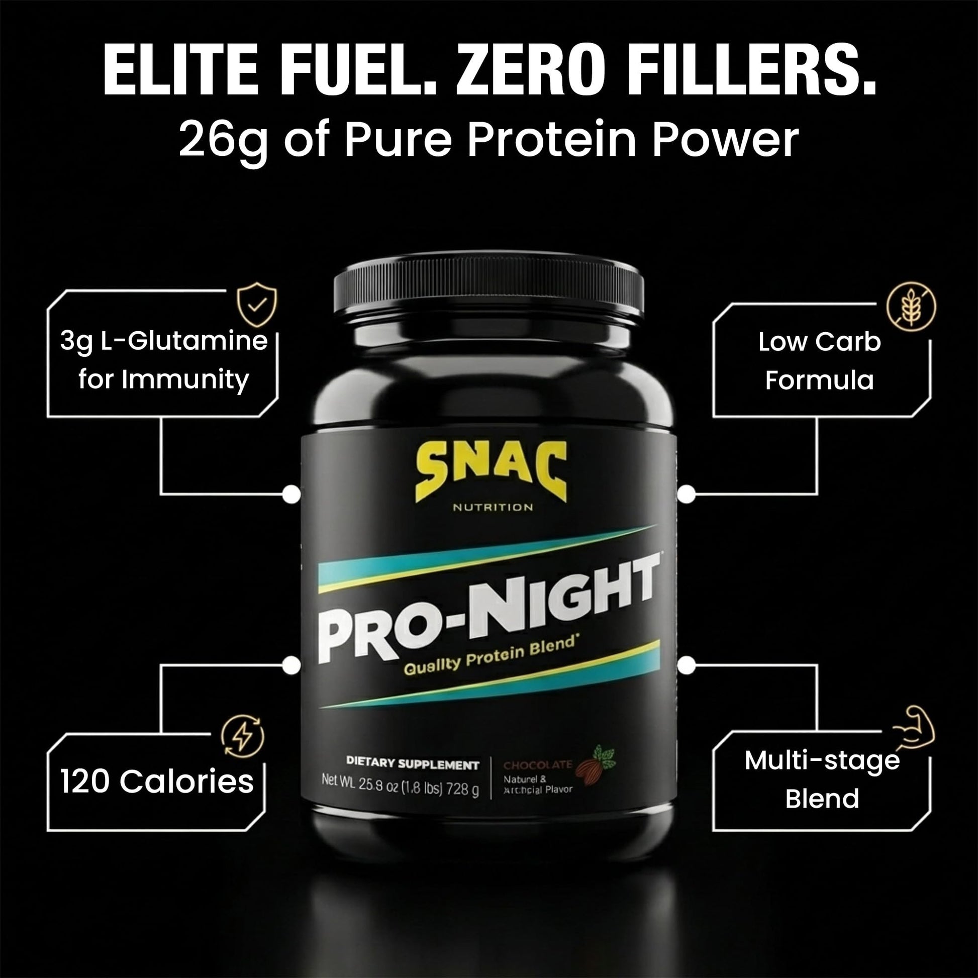 SNAC Pro-Night Protein Powder Blend - Quality Protein Powder for Men and Women, Nighttime Recovery, High Protein Supplement, Supports Muscle Repair, 26g Protein per Serving, Chocolate Flavor, 1.6 lbs SNACBuy Supplements Australia