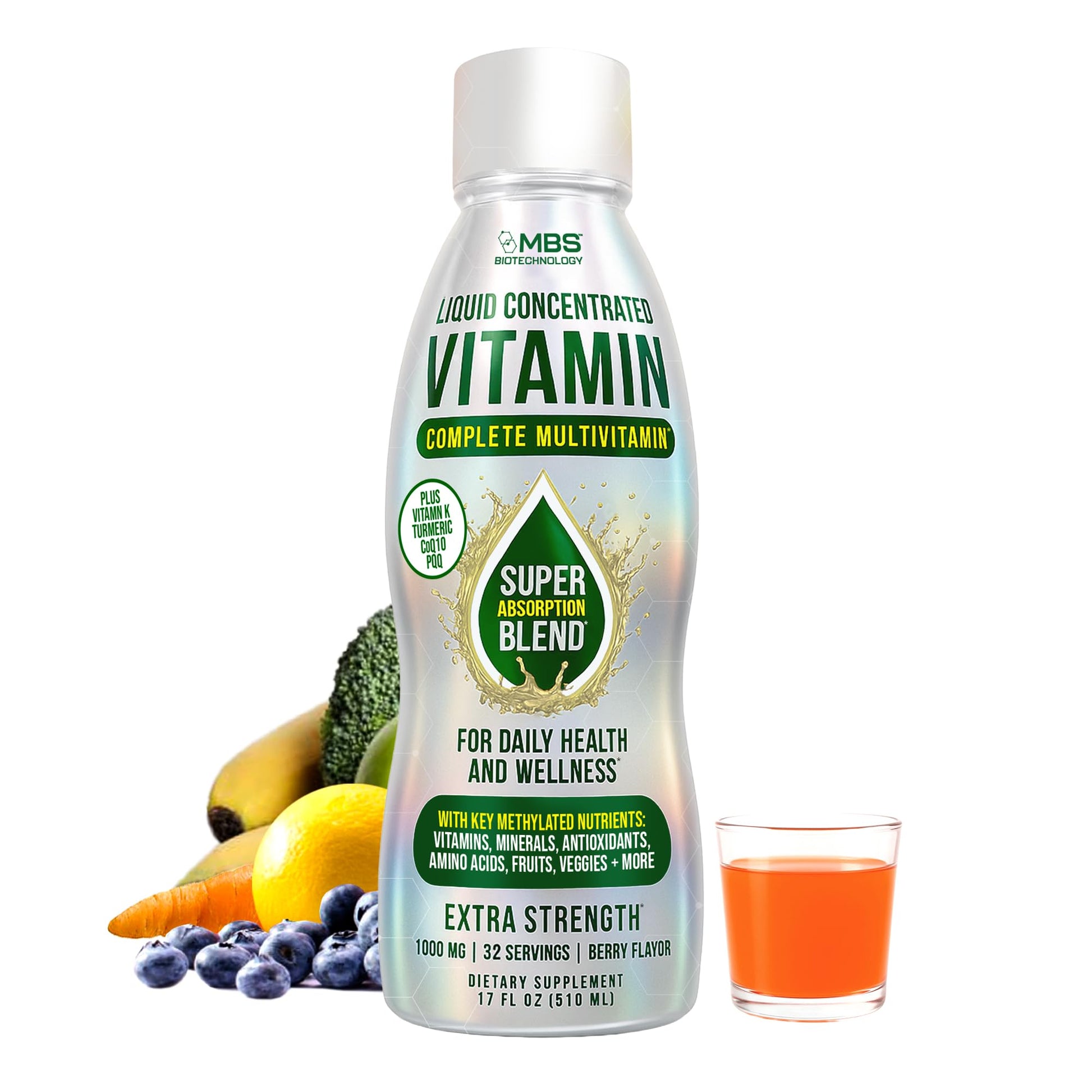 MBS Biotechnology Liquid Multivitamin for Adults – Complete High-Absorption Daily Vitamin with Superfoods, CoQ10, B-Complex, Turmeric & PQQ – Immune & Energy Support – Berry Flavor, 17 oz MBS BiotechnologyBuy Supplements Australia