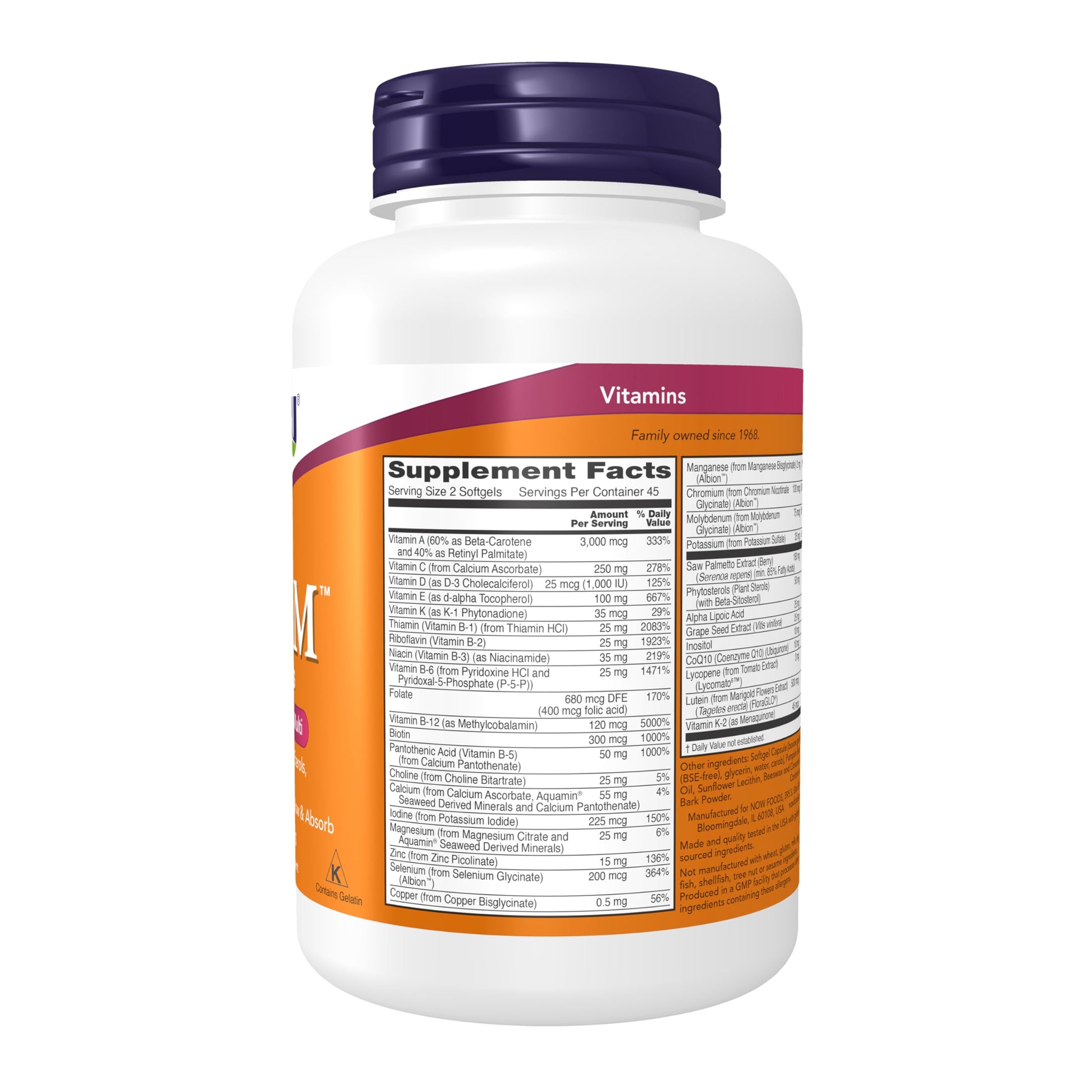 NOW Supplements, ADAM™ Men's Multivitamin with Saw Palmetto, Plant Sterols, Lycopene & CoQ10, 90 Softgels NOW FoodsBuy Supplements Australia