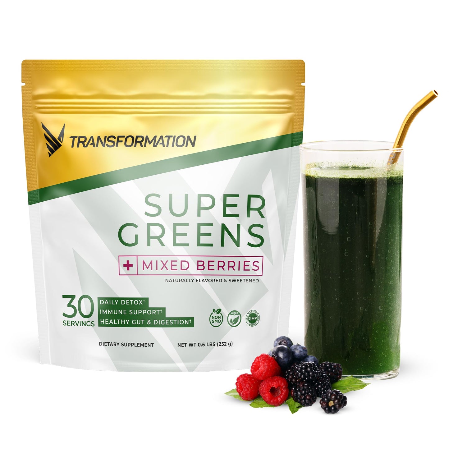 Transformation Super Greens Superfood Green Juice Powder - Immune & Energy Support | Natural Ingredients | Detoxifying & Alkalizing Minerals - Spirulina, Chlorella, Wheatgrass, Spinach, Alfalfa SPR BODYBuy Supplements Australia