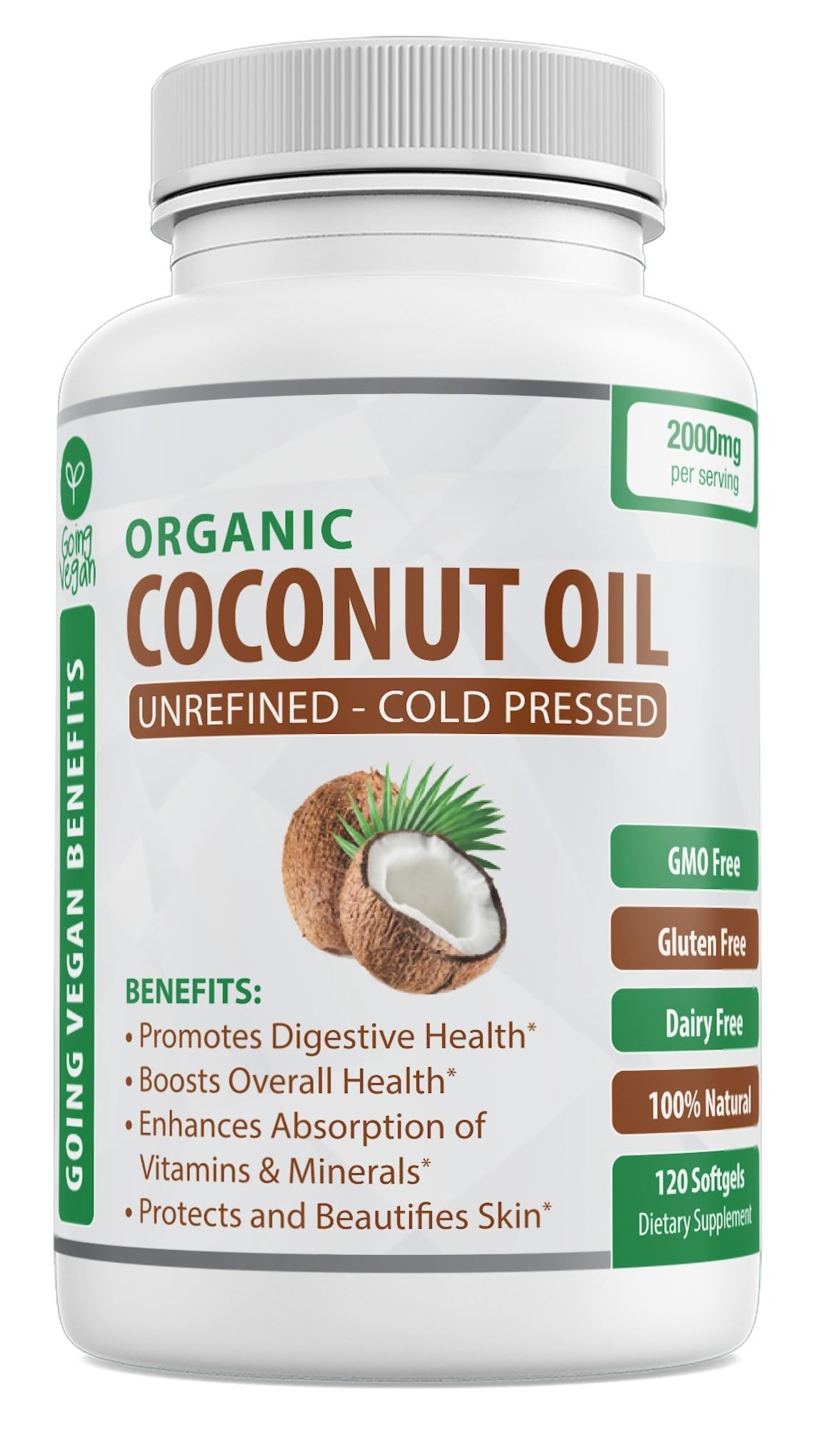 Organic Coconut Oil Capsules 2000mg - 100% Extra Virgin, Cold Pressed for Healthy Skin Going VeganBuy Supplements Australia
