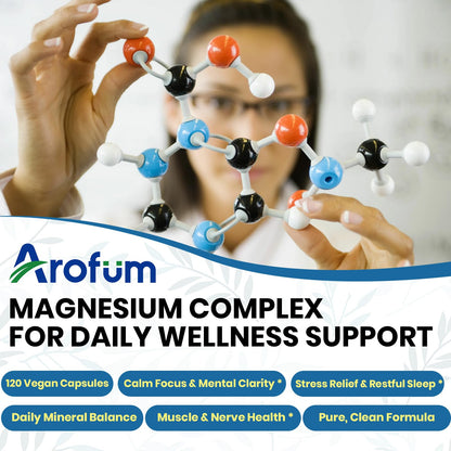 AROFUM Magnesium Glycine 200 mg, with L-theanine and Zinc Glycine – Magnesium Supplement to Help Soothe Emotions, Balance Stress, and Promote restful Sleep – Non-GMO Vegan Capsules, 120 Capsules ArofumBuy Supplements Australia