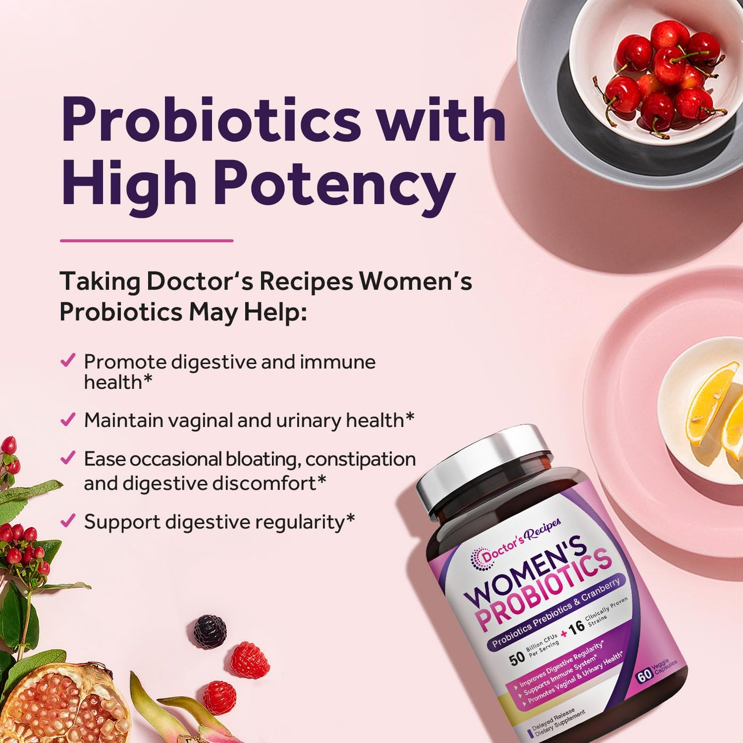 Doctor's Recipes Women's Probiotics, 50 Billion CFU 16 Strains, with Organic Prebiotics Doctor's RecipesBuy Supplements Australia