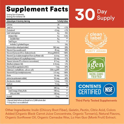 SmartyPants Organic Kids Multivitamin Gummies: Probiotics, Omega 3 (ALA) & Kids Multivitamin Gummies and Fiber Supplement: Omega 3 Fish Oil (EPA/DHA), Vitamin D3, C, Vitamin B12 SmartyPantsBuy Supplements Australia