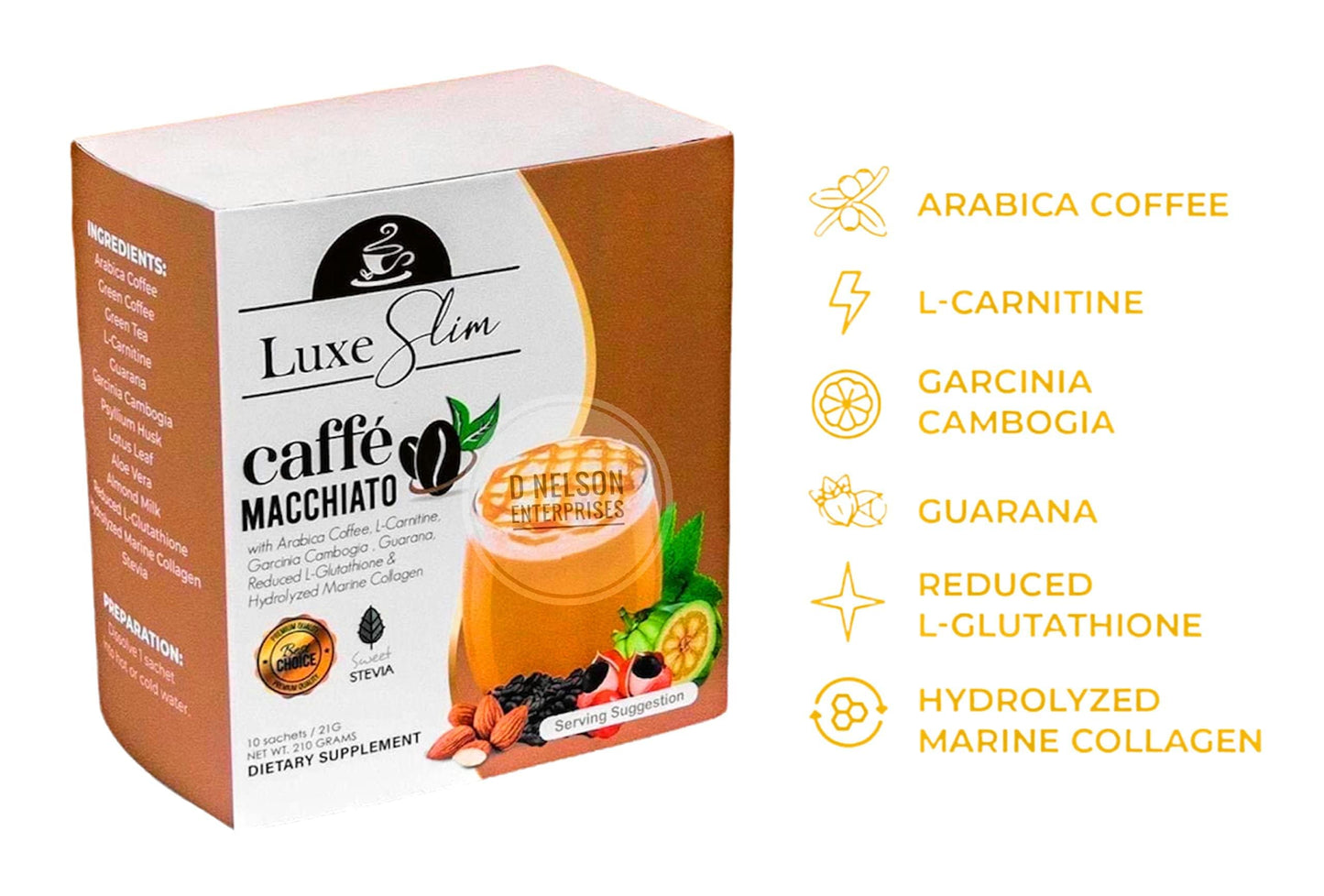 Luxe Slim Cafe Macchiato with Hydrolyzed Collagen & Glutathione, 21g x 10 Sachets, 0.74 Ounce Luxe SlimBuy Supplements Australia