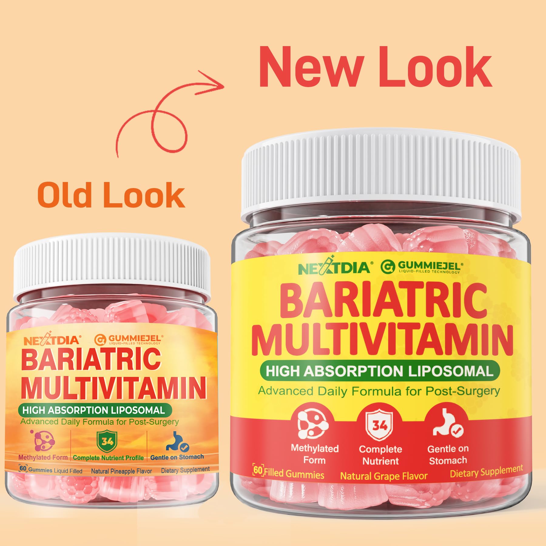 Liposomal Methylated Bariatric Multivitamin Gummies with Iron for Women & Men, High Absorption Multivitamin w/CoQ 10, Probiotic, Digestive Enzymes Support Gastric Bypass & Sleeve Recover, Energy,1Pack NextdiaBuy Supplements Australia
