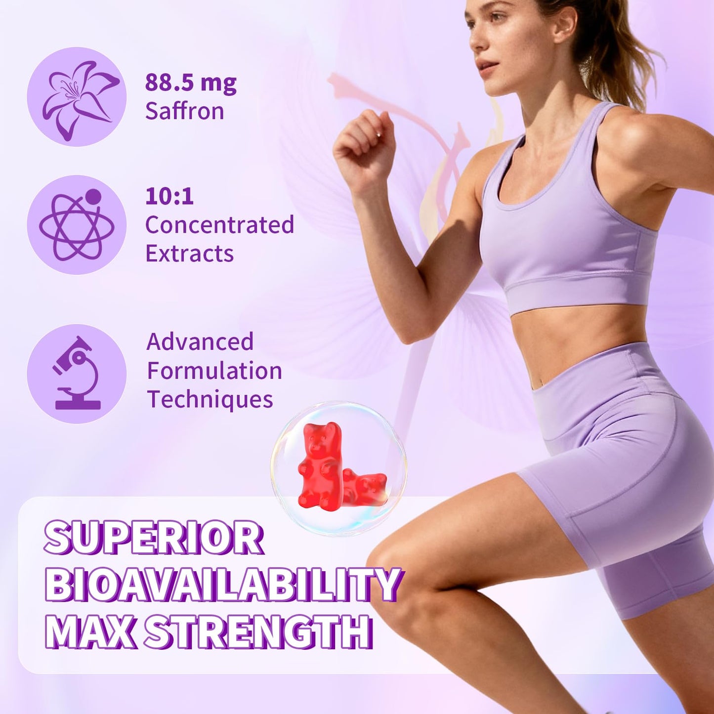 YXSW Saffron Gummies, Saffron Supplements for Kids & Adults with Ashwagandha, L-Theanine, Lemon Balm, Vitamin D3, B6, Magnesium & Zinc - Support Focus, Relaxation, Raspberry Flavor, 120 Count YXSWBuy Supplements Australia