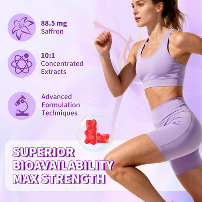 YXSW Saffron Gummies, Saffron Supplements for Kids & Adults with Ashwagandha, L-Theanine, Lemon Balm, Vitamin D3, B6, Magnesium & Zinc - Support Focus, Relaxation, Raspberry Flavor, 120 Count YXSWBuy Supplements Australia