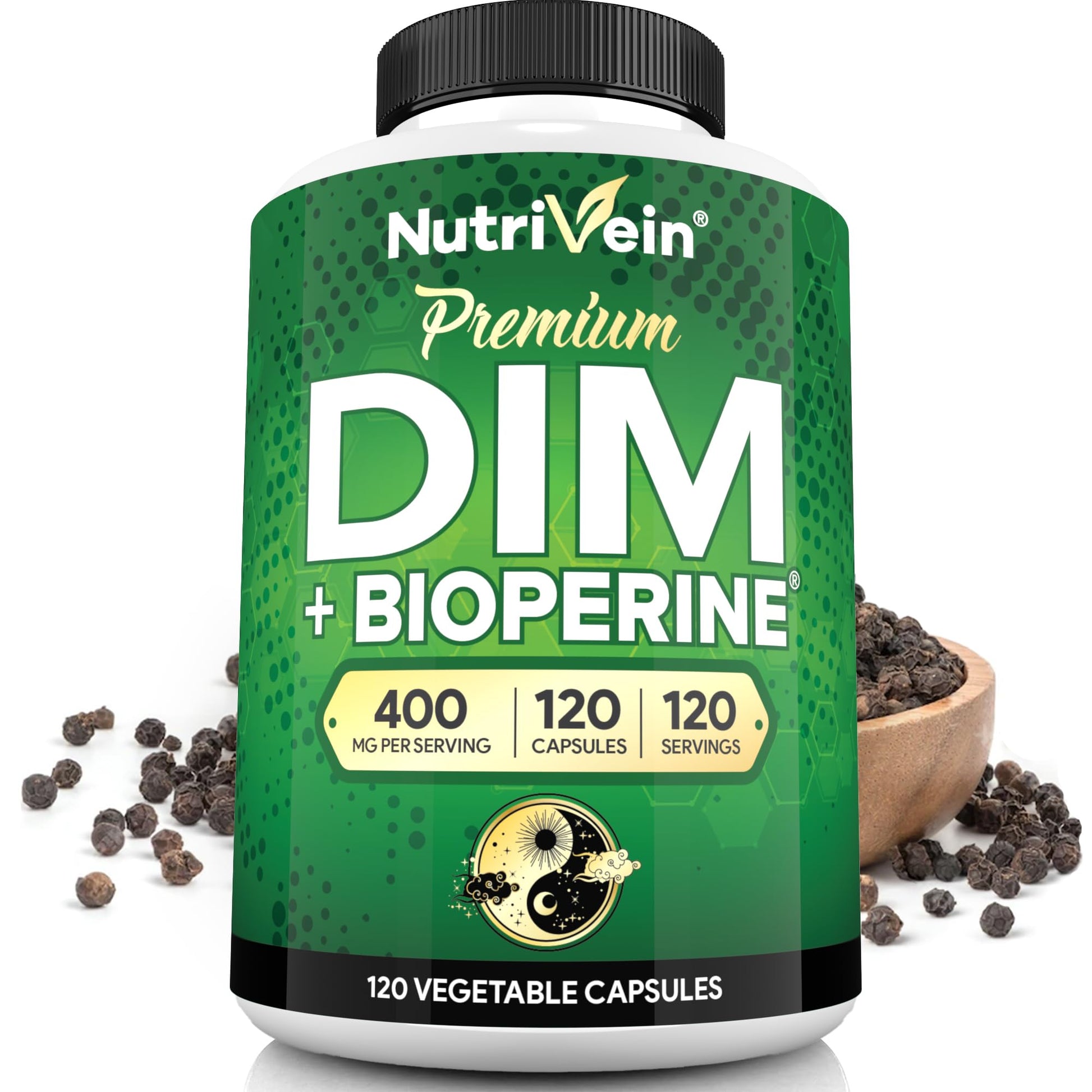 Nutrivein Premium DIM Supplement 400 mg Daily - 120 Servings (120 Capsules): Diindolylmethane for Women and Men - Plus Bioperine - Estrogen Supplement - Menopause and Middle Age Support NutriveinBuy Supplements Australia