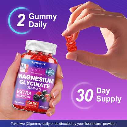 Magnesium Glycinate Gummies 400mg, Sugar Free Mаgnеsium Gummiеs for Adults with Magnesium Malate, Zinc, and Vitamin B6 for Sleep, Body Support and Relaxation, Non GMO, 60 Count-Multi-Flavor ArtDietistXBuy Supplements Australia
