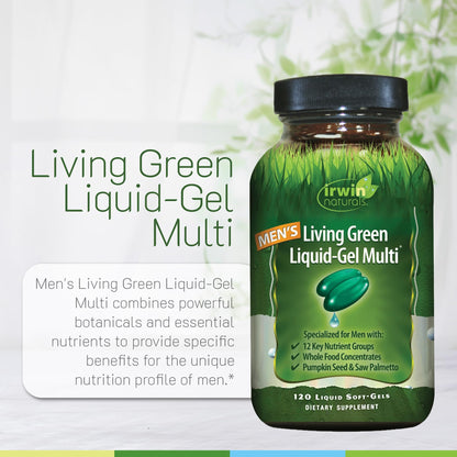 Irwin Naturals Men's Living Green Liquid-Gel Multi - 70 Essential Nutrients, Full-Spectrum Vitamin Supplements for Men, Wholefood Blend - Promotes Brain & Adrenal Support - 120 Liquid Soft-Gels Irwin NaturalsBuy Supplements Australia
